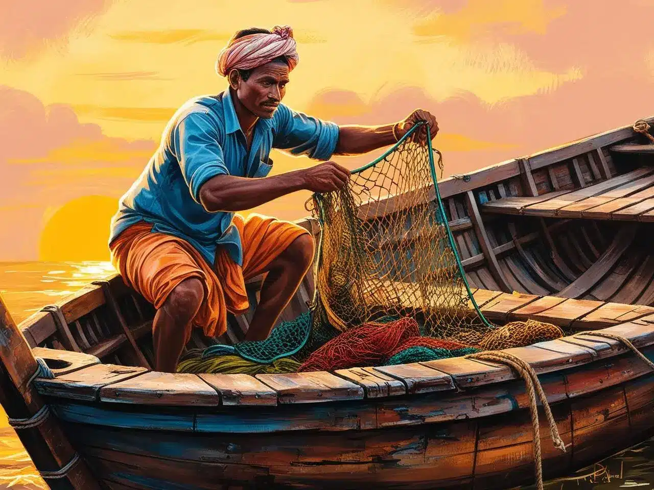 BALIKÇI, KAYIK, AKŞAM VAKTİ, AĞ.